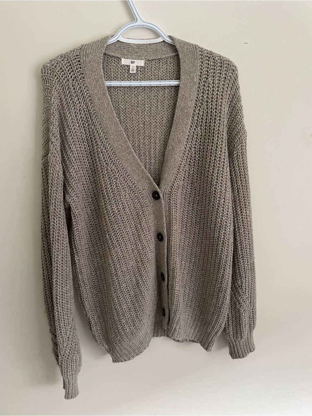 bp Taupe-Brown Open Knit V-Neck Button Cardigan